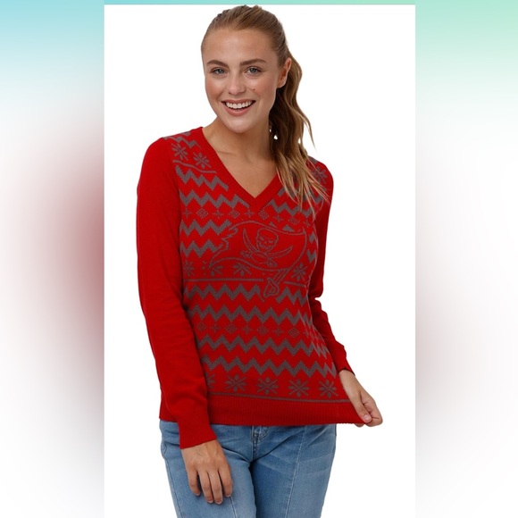 FOCO NFL Womens NFL Team Logo Ugly Holiday V-Neck Sweater - Picture 3 of 10